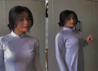 Áo dài mông tròn phê không tả